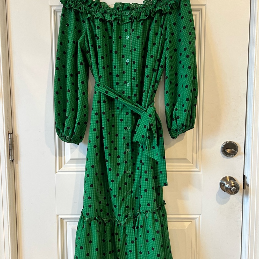 Who What Wear Green Polka Dot Long Sleeve Dress
